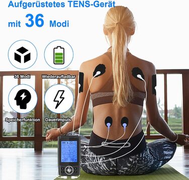 Апарат для терапії болю TENS EMS, електроспур з 36 програм, 12 електродів, для зняття болю
