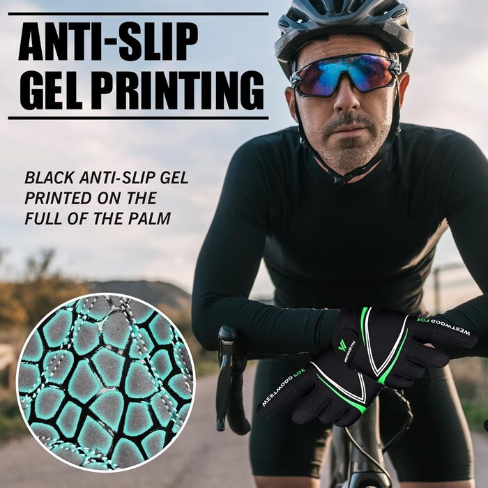 Велосипедні рукавички Westwood Fox Vofinger з антиковзким покриттям та підтримкою сенсорного екрану, амортизуючі рукавички для гірського велосипеда, шосе, перегонів, їзди та спорту для чоловіків та жінок (S, зелений)