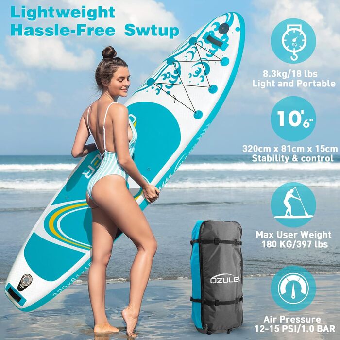 Надувна SUP-дошка OZULER 180 кг з камеротримачем і рюкзаком для початківців