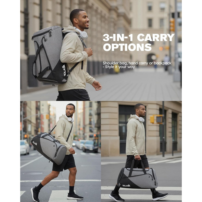 Спортивна сумка Tolaccea 47L з відділенням для взуття та мокрих речей - рюкзак, сумка для подорожей, фітнесу, тренувань (Сірий)