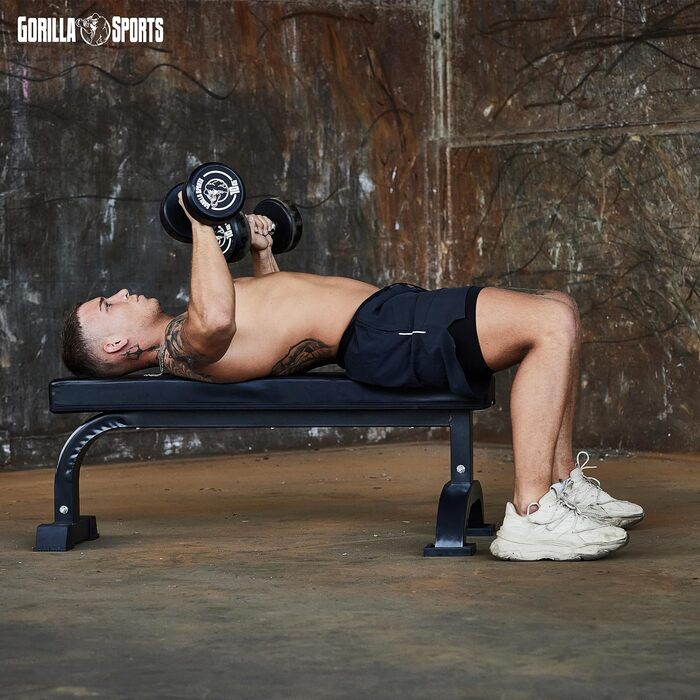 GORILLA SPORTS® Силова лава для жиму, до 400 кг, гумові ніжки, чорна — універсальна фітнес-лава для тренувань вдома, пресу та жиму лежачи