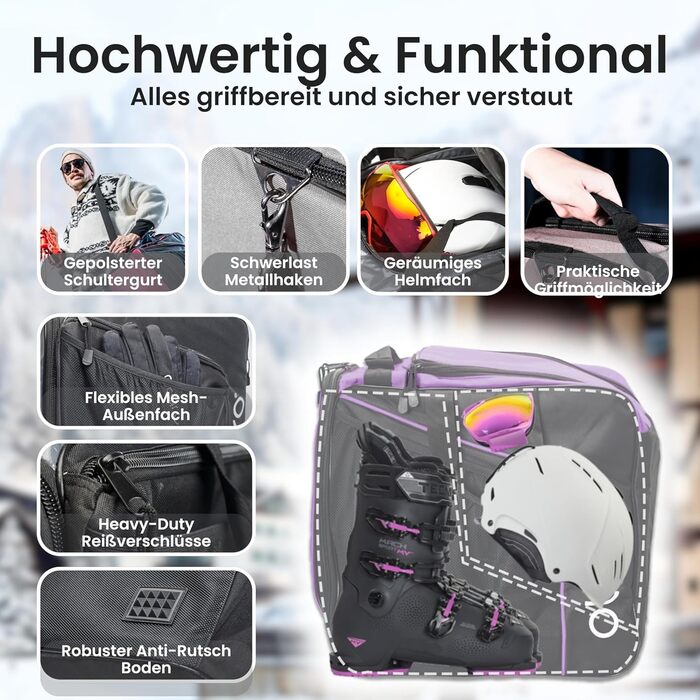 Сноуборд-сумка Otaro, регульована 140–180 см, водонепроникна та з підкладкою. Також підходить для вейкборду, лиж. Для 2 пар лиж/сноуборду (фіолетовий).