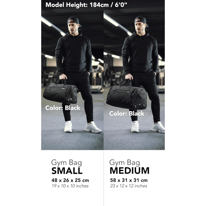 Спортивна та туристична сумка Fitgriff® для жінок та чоловіків з відділенням для взуття та мокрих речей - ідеальна для спорту, фітнесу та подорожей. Об'єм: 48 x 26 x 25 см (маленька)