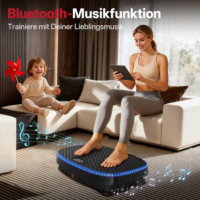 Віброплатформа JOROTO JV50/JV60 з 3 моторами, 4D вібрація, Bluetooth, LED-підсвітка для дому, до 158 кг, 10 режимів та 120 рівнів