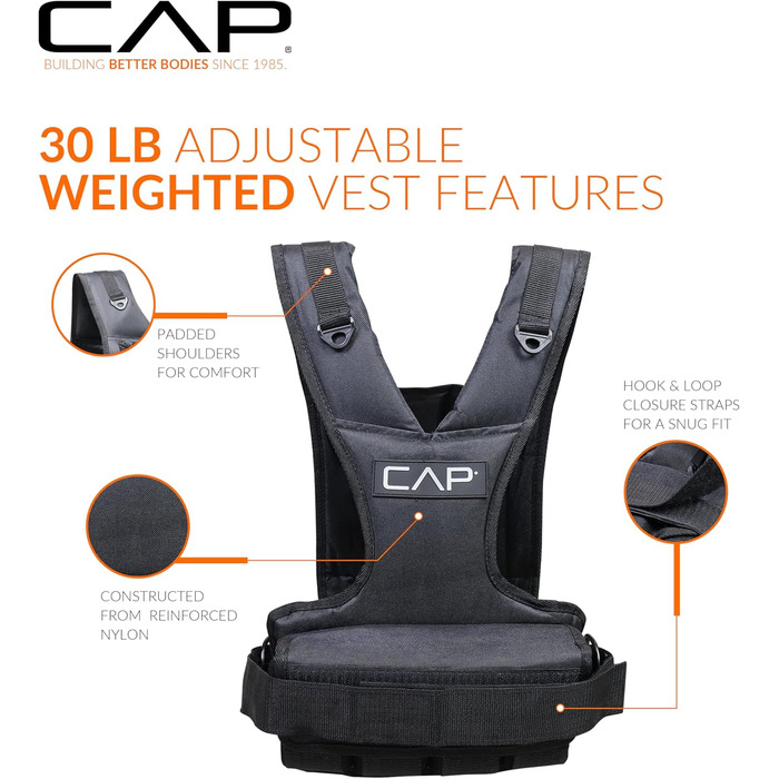 Жилет-вантаж для фітнесу CAP Barbell 13.6 кг, чорний - для жінок та чоловіків