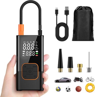 Міні електричний насос 6000mAh, портативний компресор 150PSI з LED, для велосипеда, авто, мотоцикла, м'ячів, універсальні насадки