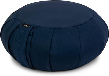 Йога подушка Zafu кругла 35x18 см, бавовна, гречане лушпиння, синя (Yoga Studio), з ручкою – органічна для медитації