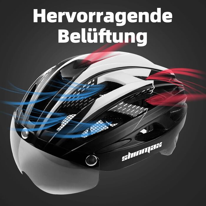 Велосипедний шолом Shinmax для чоловіків і жінок з візором, магнітними знімними окулярами, LED-підсвіткою, регульований, дихаючий, захисний, для MTB та міських велосипедів