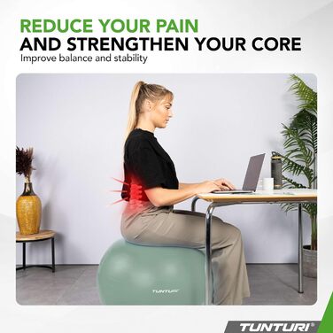 Фітнес-м'яч Tunturi Anti-Burst з насосом, 65 см – для йоги, пілатесу, вагітності. Макс. вага 220 кг, додаток для тренувань. Червоний (55 см, м'ятний)