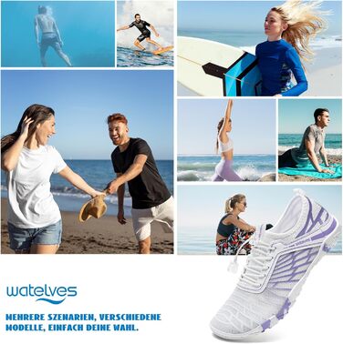 Шкарпетки для плавання та водних видів спорту WateLves: чоловічі та жіночі, швидковисихаючі, унісекс, білі та фіолетові, 41 EU