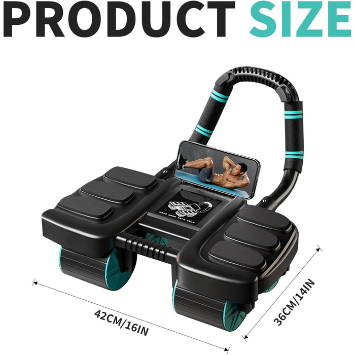Ролик для пресу на 4 колесах - тренажер для кора з автоматичним відскоком, підтримка ліктів, для дому та фітнесу