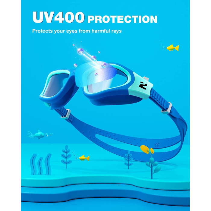Дитячі окуляри для плавання ZIONOR G1MINI, поляризовані/не поляризовані, антитуманні, захист від УФ, для дівчаток та хлопчиків (6-14 років), колір BlueGreenClear