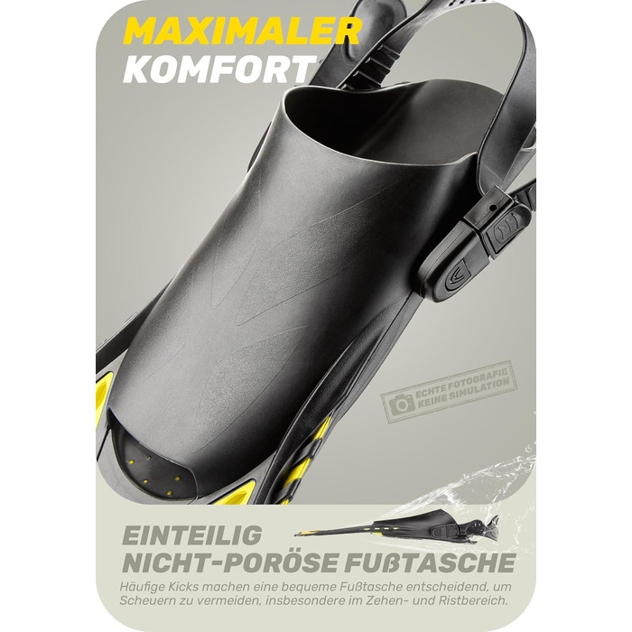 CAPAS Ласти для снорклінгу та дайвінгу, дорослі та дитячі (26-35 розмір), відкрита п'ятка, регульовані, жовті