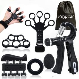 Тренажер для рук та пальців Goorfa Handtrainer (6 шт.) – Розвиток сили хвата, регульований тренажер для передпліччя, чорний