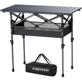Складаний туристичний стіл Funyich 82x40 см з регулюванням висоти (44/70 см), з сітчастою кишенькою, для кемпінгу, пікніка, BBQ, саду