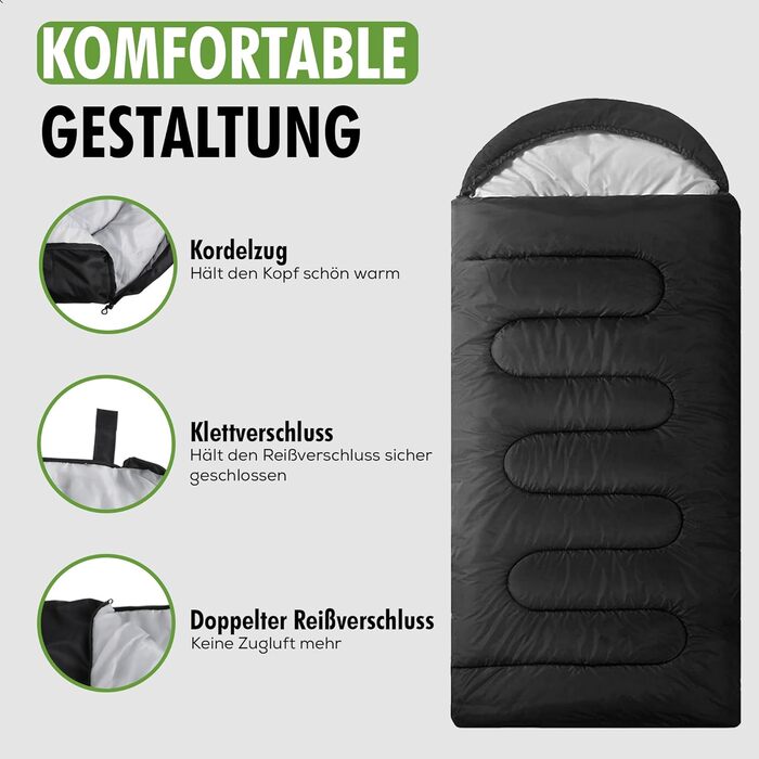 Спальний мішок 210 x 75 см - ковдровий, 3-4 сезони, для кемпінгу, подорожей, туризму. Чорний.