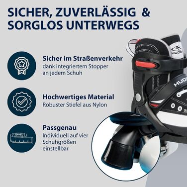 Роликові ковзани Hudora чорного кольору, регульовані, ABEC 3 Carbon, нейлонові черевики, алюмінієвий трюк, розмір 32-35, для дітей та підлітків