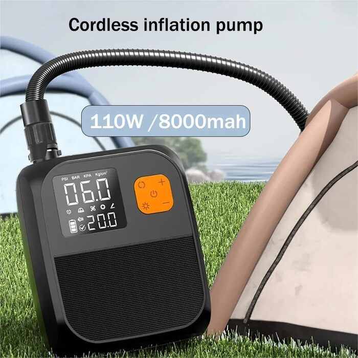 Електрична повітряна помпа для SUP-дошок, каяків та човнів, 8000 mAh, 25 PSI, 80 W, LED-дисплей, 120 л/хв
