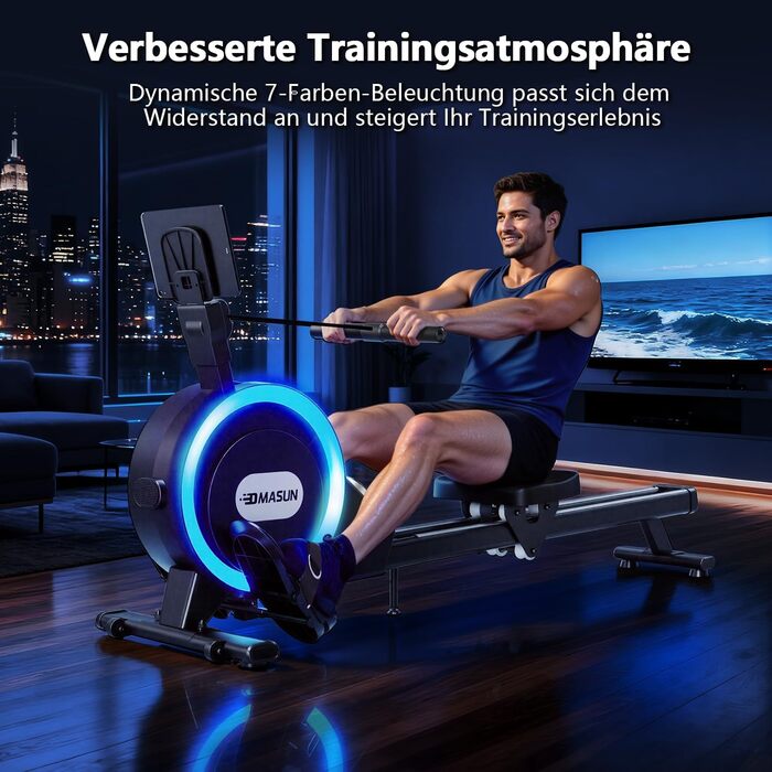 Гребний тренажер DMASUN для дому, [Нова модель 2026] з магнітною системою, покращені рейки подвійного ходу, тиха робота, 16/32 рівні опору, LCD-дисплей, до 160 кг, чорний