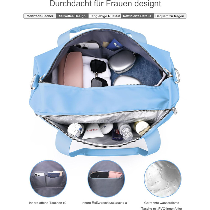 Спортивна сумка 16 дюймів для жінок та дітей з відділенням для взуття та водонепроникним розділенням, фіолетовий колір, 16 розмірів (19 розмірів-блакитний)