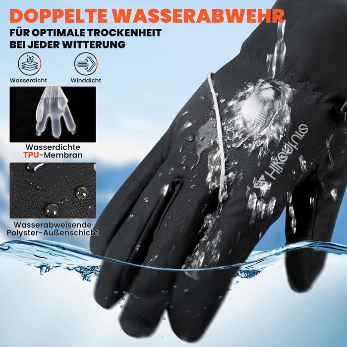 Зимові рукавички HIKENTURE Водонепроникні, велосипедні рукавички для чоловіків та жінок з Polarflausch, теплі та вітронепроникні рукавички з підтримкою сенсорного екрану, антиковзкі рукавички для катання на лижах, бігу та активного відпочинку на відкритом