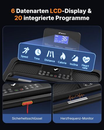 Біговий тренажер MERACH для дому з нахилом 18%, автоматична зміна нахилу, 1-14 км/год, складаний, потужність 3.5HP, розмір 46*120 см, 12 програм, чорний