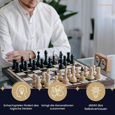 Шаховий набір Master Of Chess Staunton 50 см, дерев'яний, бук і береза, преміум-якість, велика дошка для гри, елітне шахове поле