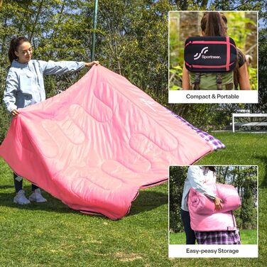 Сплячий мішок Outdoor Sportneer для двох осіб: спальний мішок 2.75 кг для дорослих, 3 сезони, 220x150 см, з 2 подушками (без фланелевої підкладки), рожевий