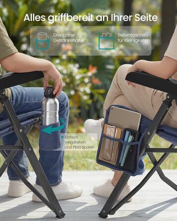 Складний туристичний стілець SONGMICS для відпочинку та риболовлі, з регульованою спинкою, підстаканником та кишенею, блакитний