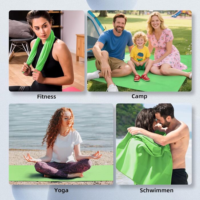 Набір рушників Damoguin 3шт: великий (180x80 см) та 2 маленькі (80x40 см) з мікрофібри. Швидковисихаючі рушники для спорту, пляжу, басейну та подорожей (зелені)