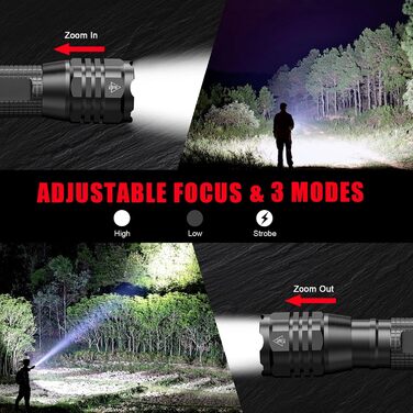 LED ліхтарик Gearlite 4000 Lumen: 2 шт. в комплекті, водонепроникний, з зумом, для кемпінгу, туризму, екстрених ситуацій, з чохлом (3 режими)