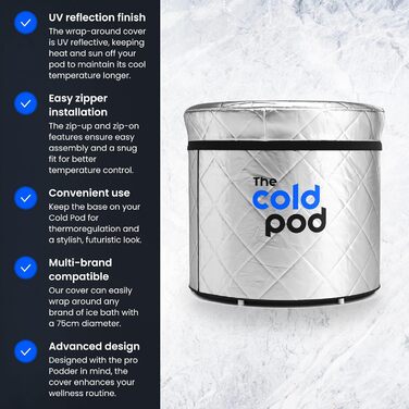 Кришка для крижаної ванни Cold Pod 320L: ізольована, сріблястого кольору, з відбиттям UV-тепла, водонепроникна, з блискавкою, захисний ковпак для крижаної ванни, стійкий до погодних умов, діаметр 75 см (кругла)