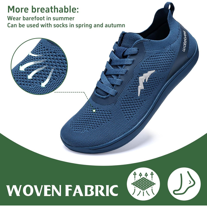 WateLves Легкі дихаючі кросівки для ходьби та тренувань, мінімалістичні трейлранні кросівки для жінок та чоловіків (37 EU, Синій)