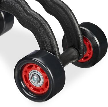 Ролер для пресу Relaxdays з 4 колесами, тренажер для дому, для жінок та чоловіків, чорний/червоний