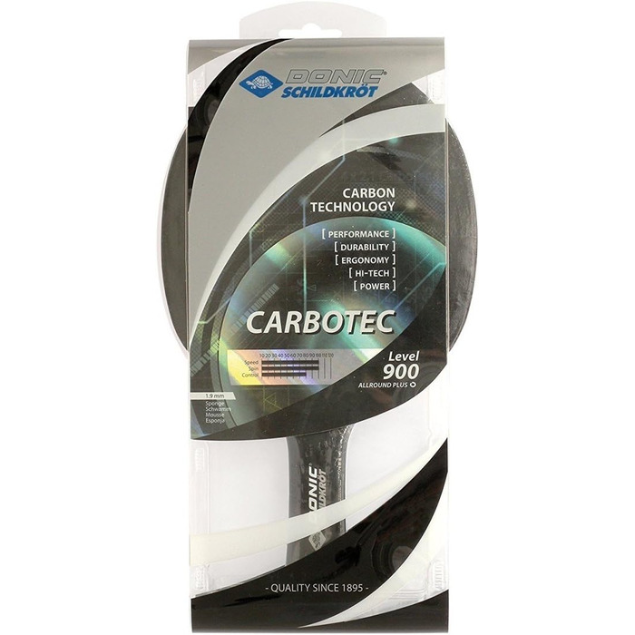 Донік-Шильдкрот тенісна ракетка CarboTec 900, 20% карбон, 1,9 мм губка, ITTF покриття, чорна, конкавна ручка