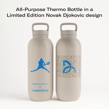 Термос пляшка Waterdrop Microdrink x Novak Djokovic 1.4 л, ізольована нержавіюча сталь, для напоїв, 24 год холоду, 12 год тепла, герметична та ударостійка