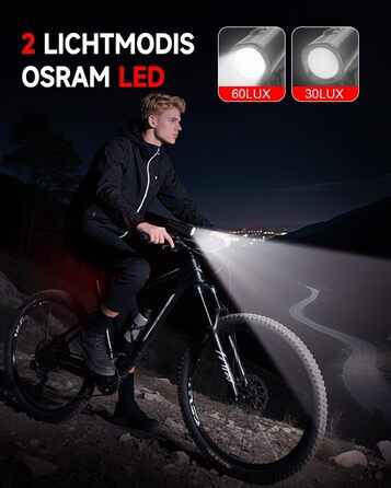 Набір велосипедних ліхтарів SFGSUP LED з USB зарядкою, водонепроникні (IPX5), схвалені StVZO