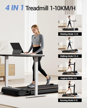 Біговий тренажер UMAY для дому, складаний, з нахилом 16%, 10 км/год, з пультом ДУ, LED-дисплеєм, з поручнями, потужність 2.5CV, максимальне навантаження 136 кг, 4 в 1