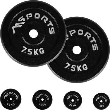 Пара професійних гантельних дисків MSPORTS з чавуну 2 x 7,5 кг, чорні