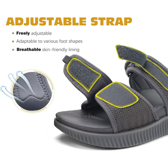 Спортивні сандалі KuaiLu жіночі з м'якою устілкою, ортопедичні для підтримки підошви, літні відкриті босоніжки для активного відпочинку та прогулянок (Сірі, 39 EU)