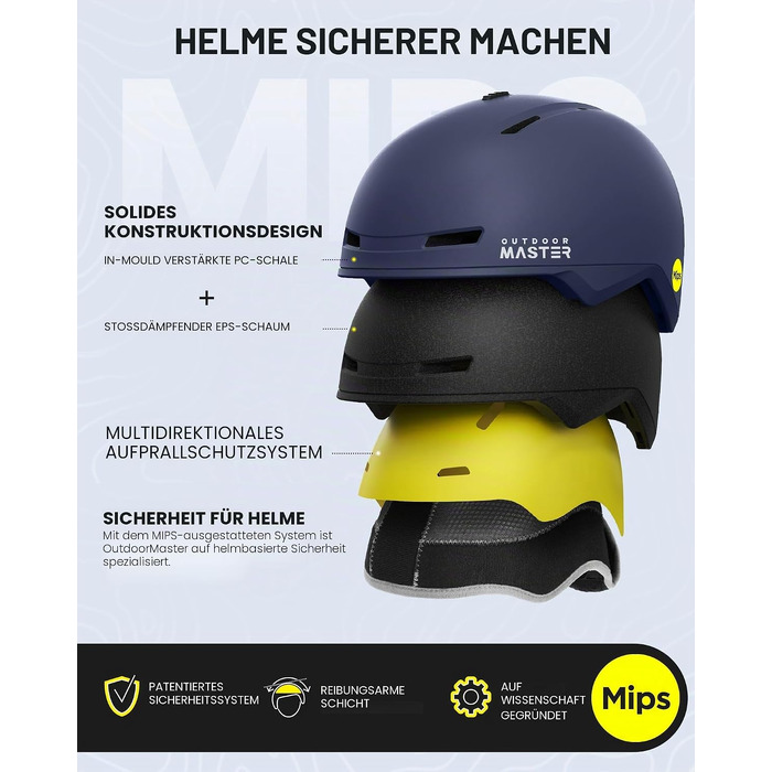 Шолом для сноуборду та лиж OutdoorMater MIP унісекс, вентиляційний закритий шолом з полікарбонату та EPS, синій, розмір S