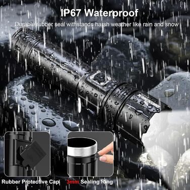 Потужний ліхтарик XHP70.2 LED з регулюванням фокусу, 2000 люмен, водонепроникний (IP67), 5 режимів, перезаряджається. Ідеальний для дому, кемпінгу, походів та поліції.