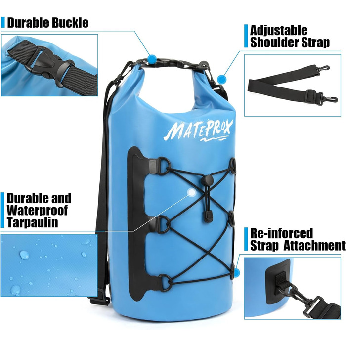 Водонепроникний мішок Dry Bag Mateprox 5L/10L з ролвертилом: для плавання, кемпінгу та активного відпочинку (Блакитний, 10L)