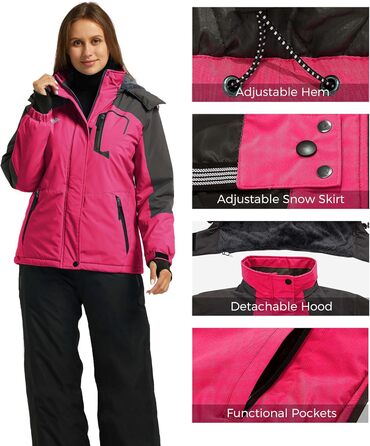 Жіноча куртка Wantdo для гірського хайкінгу та походів, водонепроникна вітрозахисна куртка-вітрівка з капюшоном, тепла з підкладкою, рожево-рожевий колір, розмір M