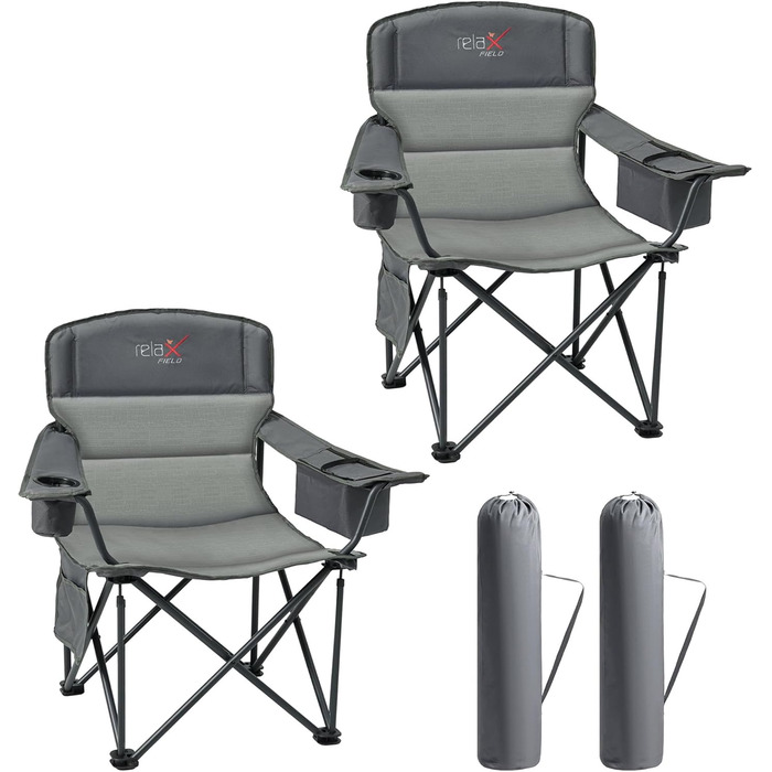 Крісло для кемпінгу складне RELAX FIELD 200 кг з підстаканником та сумкою-холодильником, для риболовлі та відпочинку на природі (Сірий, 2 шт.)