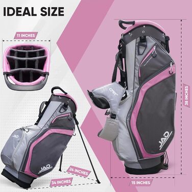 Сумка для гольфу JAD PRO Golf Premium Stand Bag для чоловіків та жінок, 14 відділень, легка, водостійка, рожева/сіра