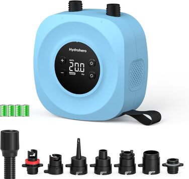Електрична SUP-насос Hydrohero 20PSI: Інтелектуальне надування/здування, автоматичне вимкнення, для SUP-дошок, кайтсерфінгу, наметів, човнів (блакитний)