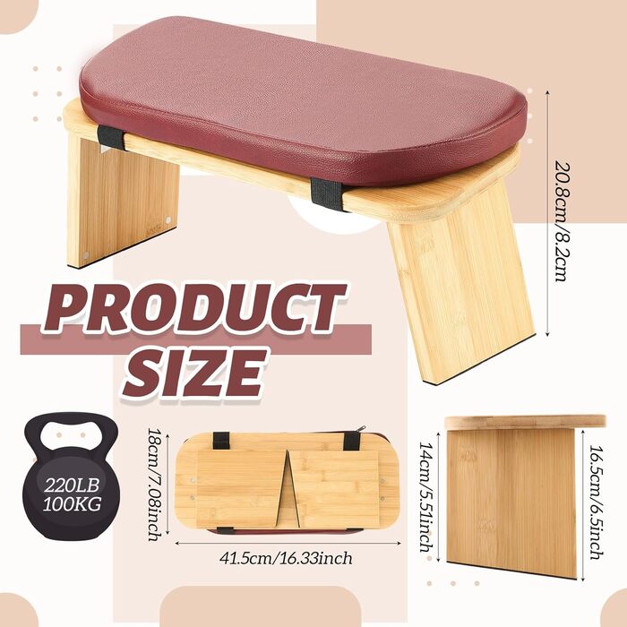 Банкетка для медитації Beeveer з товстим сидінням, бамбукова, складна, з магнітним замком, для йоги, подорожей, молитви та дзен-медитації