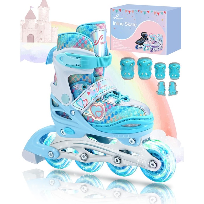 Дитячі ролики Inliner Sportneer, 30-41 розмір, комплект з 6 захисниками, LED, блакитний, для дівчаток та жінок