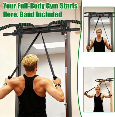Турнік для дверей без свердління, Klimmzugstange для підтягувань, 10 положень для хвата та еластичні стрічки для тренувань вдома та в залі